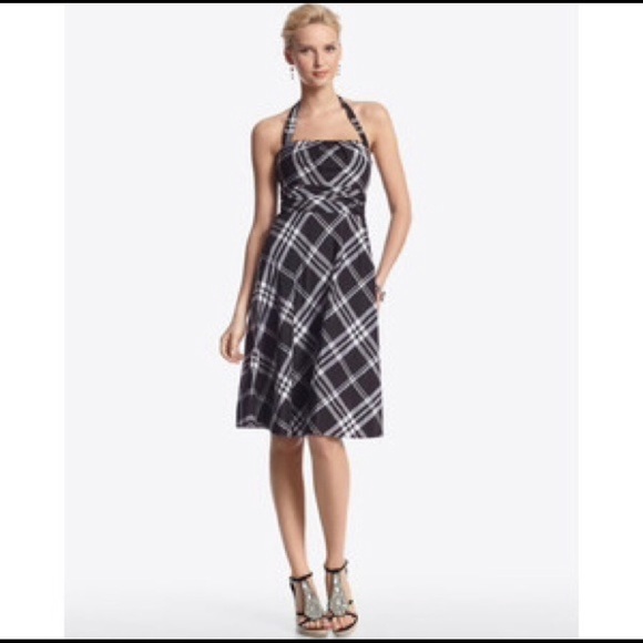 White House Black Market Dresses & Skirts - White House Black Market- Gingham/plaid Dress, black/white  fit-flare, Size 8